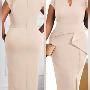 Chic Cream Midi Dress with Lace Accents